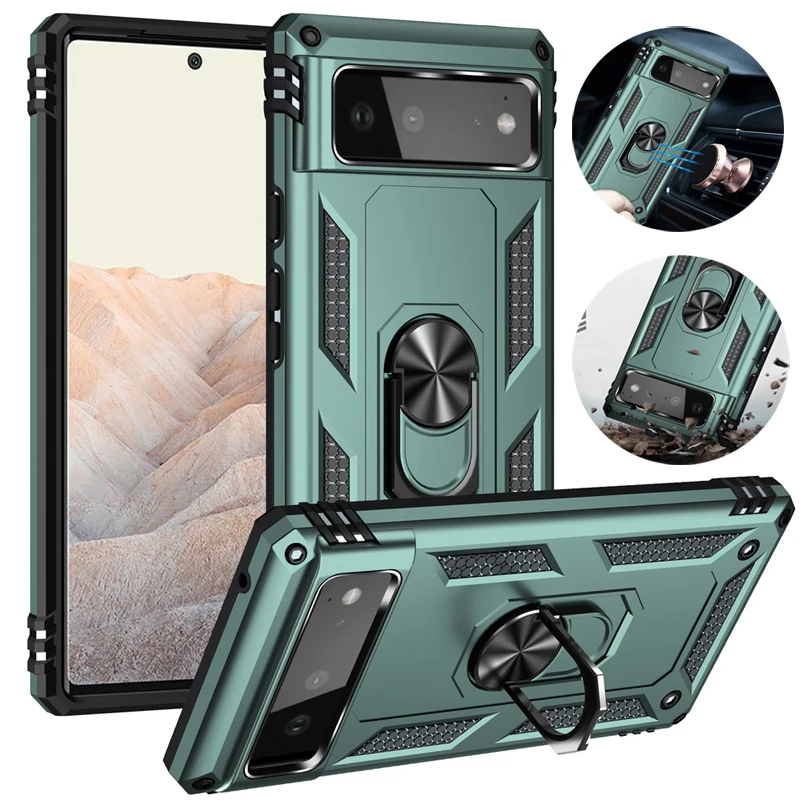 

For Google Pixel 4A 5 5A 6 Pro 4 XL 3A XL Car Magnetic Ring Armor Shockproof Case for Google Pixel 7 5G Stand Holder Back Cover