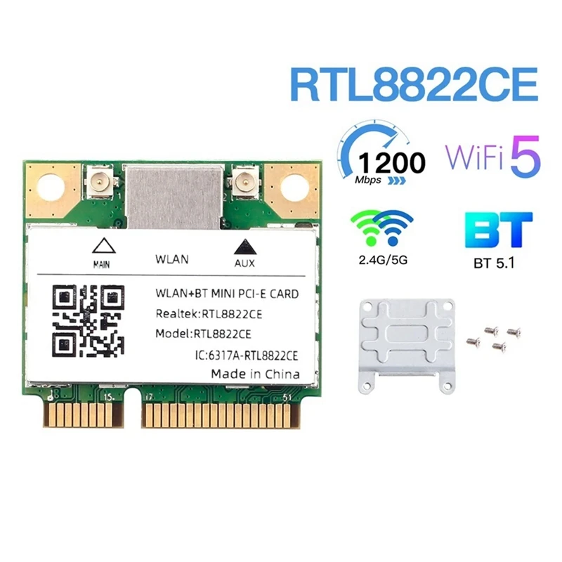 Двухдиапазонный мини Pcie RTL8822CE 1200 Мбит/с Wifi карта Bluetooth 5 1 беспроводной адаптер