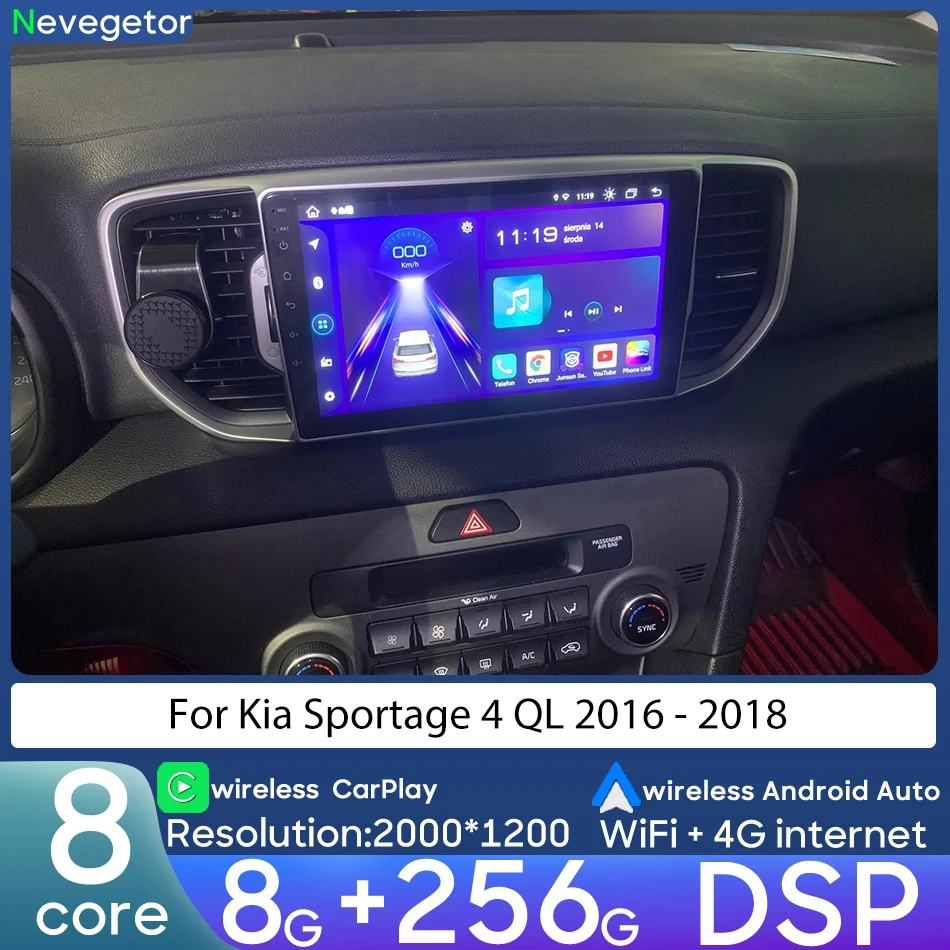 Фото Для Kia Sportage 4 QL 2016-2018 Автомобильный интеллектуальный мультимедийный плеер Видеоплеер Навигация CarPlay GPS Android Радио Стерео №1