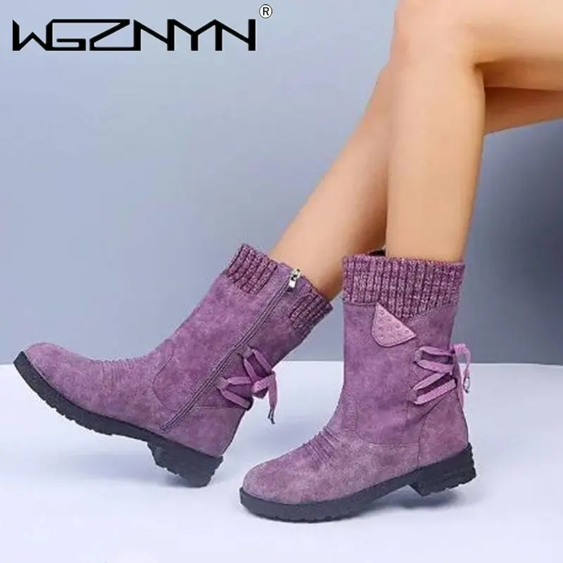 

Женские ботинки, зимние ботинки до середины икры, женские модные зимние ботинки на молнии, замшевые теплые вязаные ботинки, женская обувь ра...