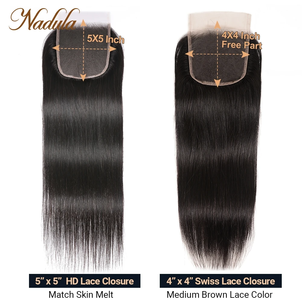 

Nadula Hair Brazilian Straight Hair Closure HD Lace 10-20INCH Free/Middle Part Swiss Lace Closure Natural Color Remy Hair Weave