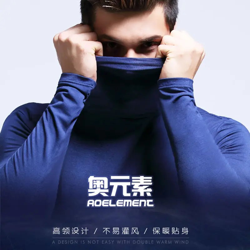 Мужская теплая компрессионная кофта с длинным рукавом и высоким воротником