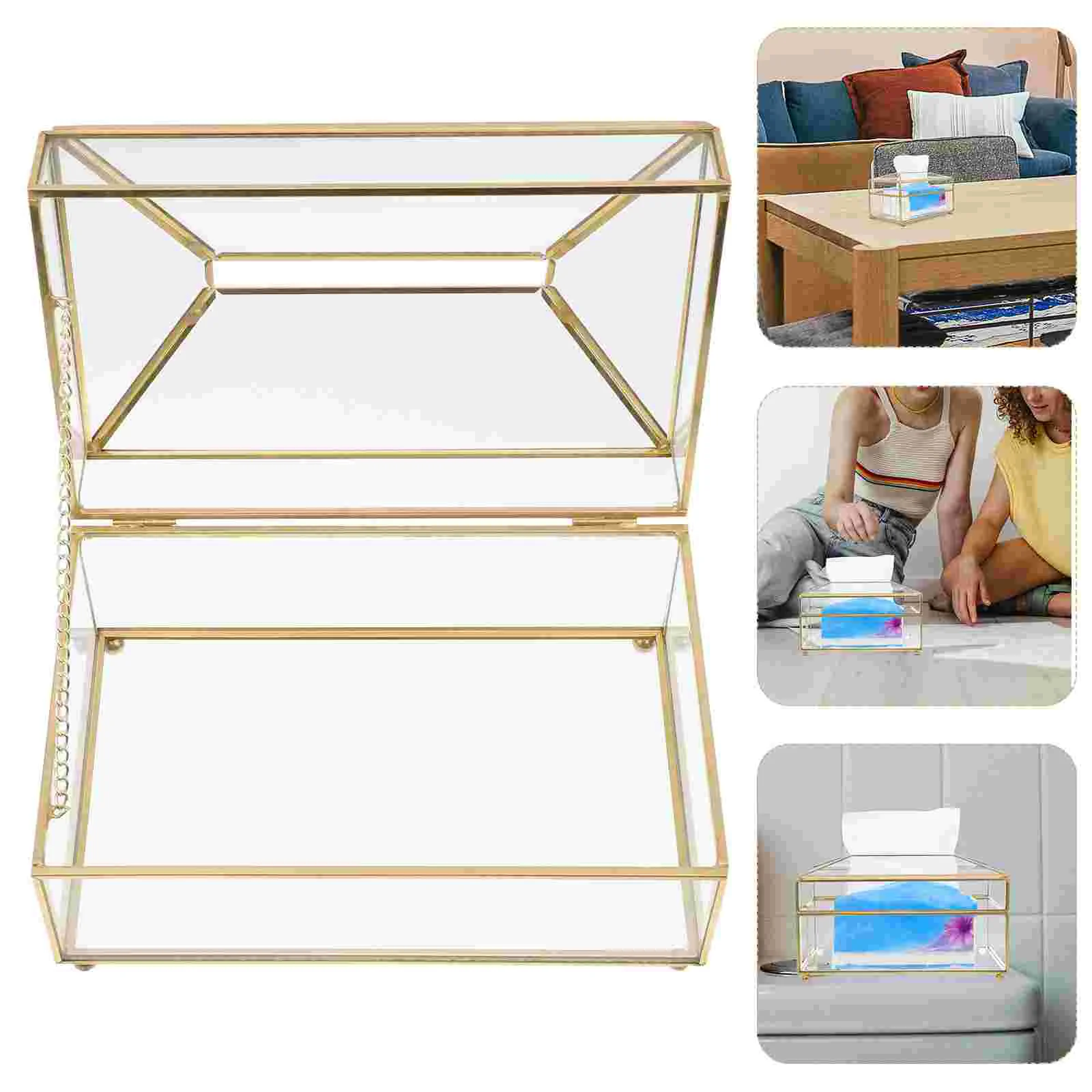 

Desktop Napkin Storage Case Transparent Glass Tissue Case Home Hotel Car Tissue Case