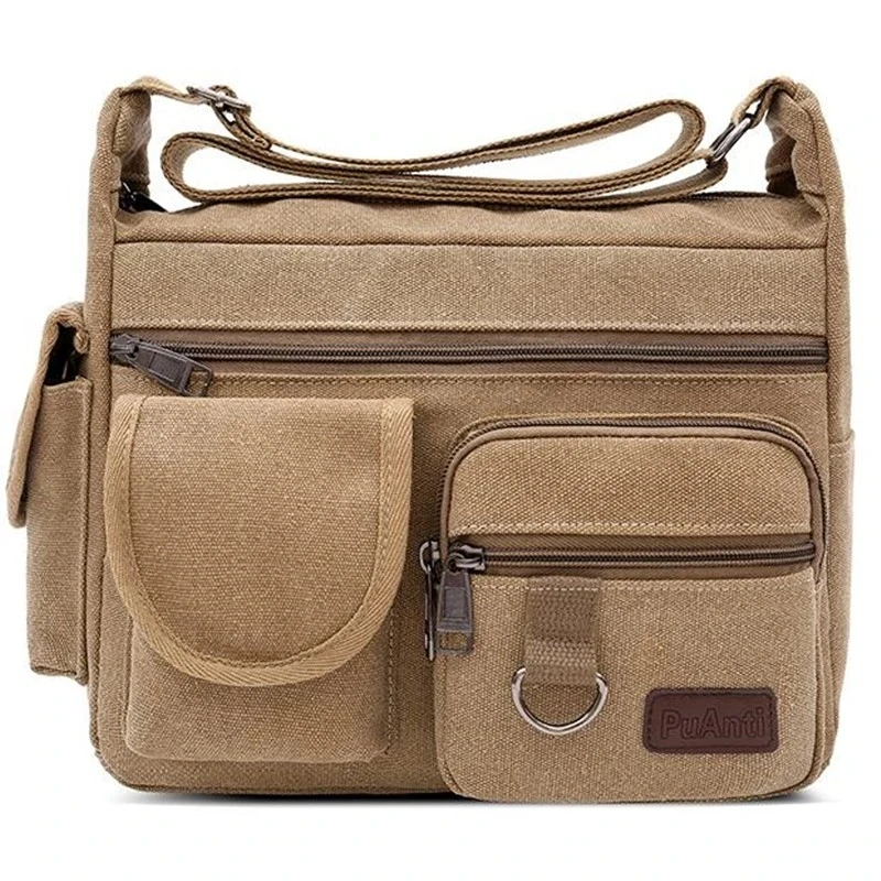 Canvas Messenger Bag for Men Vintage Water Resistant Waxed Boy Crossbody bags Briefcase Padded Shoulder Bag for Male Handbag