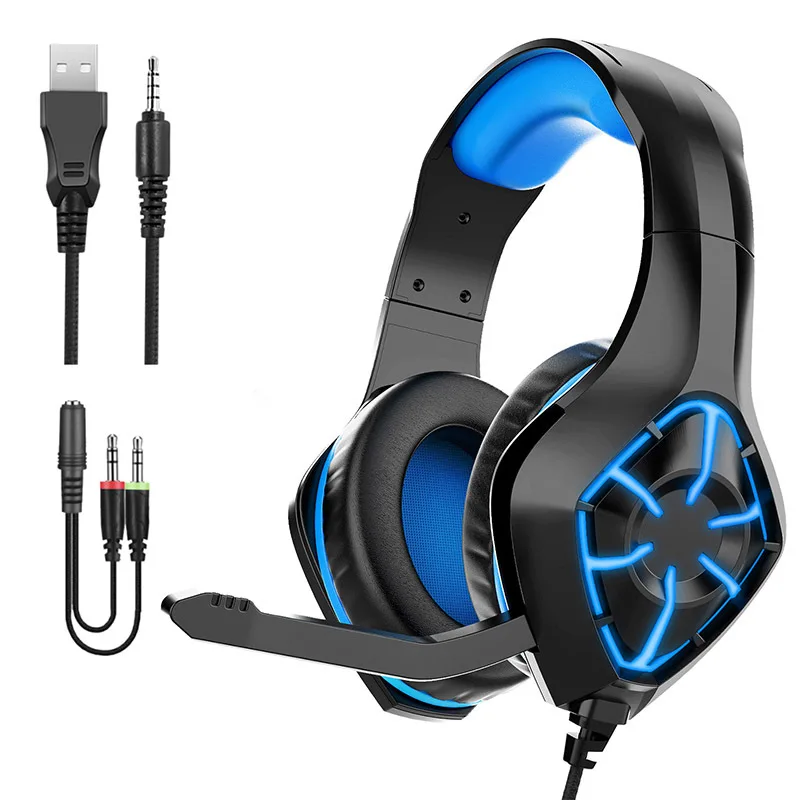 

SeenDa Stereo Gaming Headset for PS4 PC Xbox One PS5 Controller Noise Cancelling Over Ear Headphones with Mic LED Light