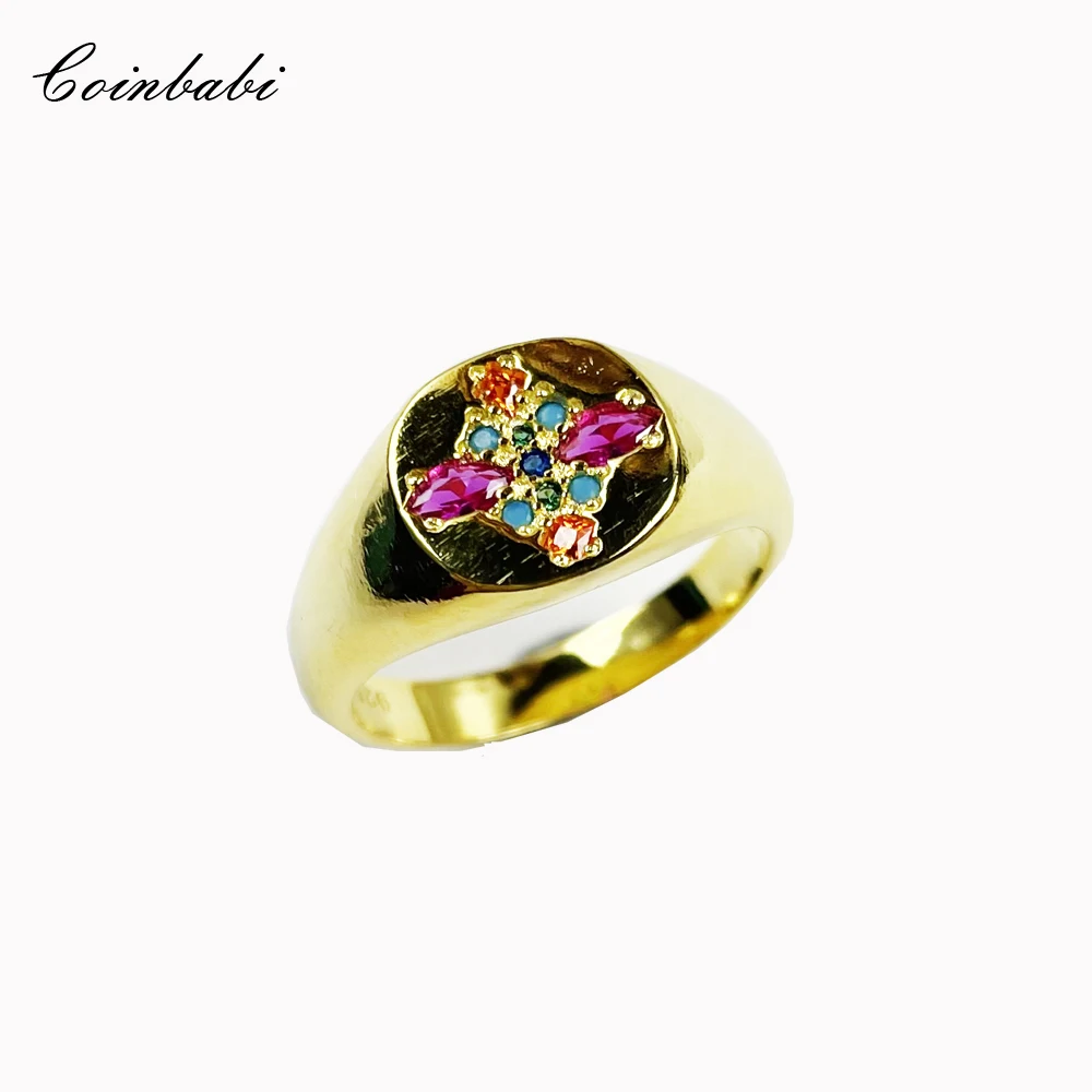 

Ring Golden In 925 Sterling Silver With Colourful Zircon Stones 2022 Europe Brand New Fine Jewerly Women Vintage Bijoux Gift