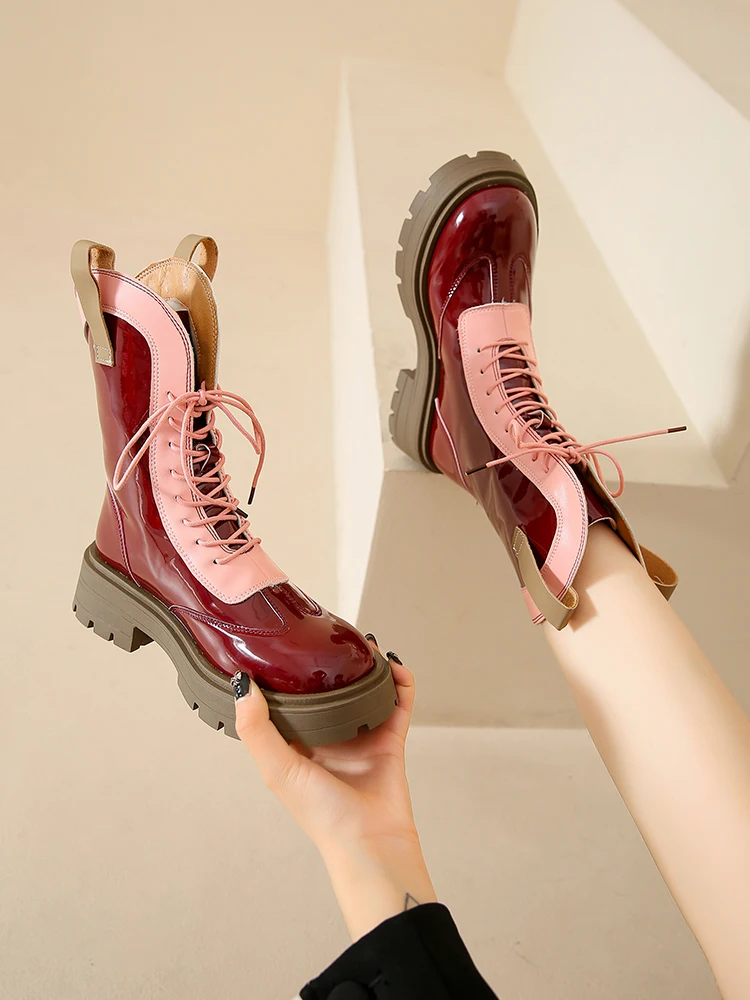 

Women's Boots Autumn Winter Footwear Female Shoes Flat Heel Boots-Women Round Toe Luxury Designer Lace Up 2022 Ladies Rock Ankle