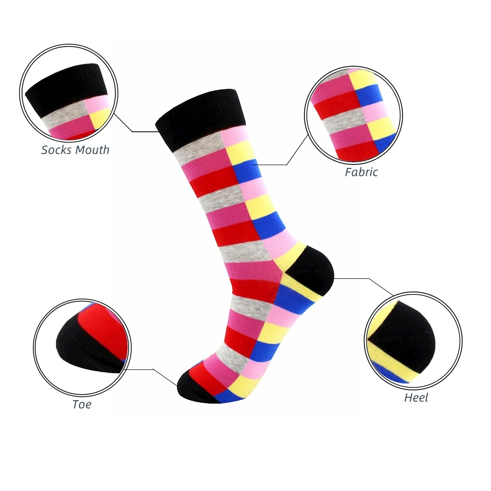 6 Pairs Happy Fashion Harajuku Women and Men Combed Cotton Socks Stripe Grid Geometry Casual Funny Socks