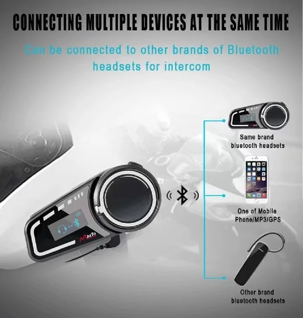Maxto Bike Intercom Helmet Bluetooth 5.0 Headphones M2C Auto Answer Calling Waterproof Music FM Radio for 6 Person enlarge
