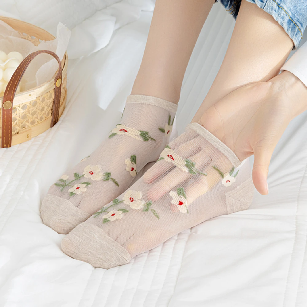 

НОВЫЕ шикарные модные шелковые женские носки с кристаллами для девочек винтажные Цветочные кружевные комбинированные хлопковые дышащие тонкие носки Прямая поставка