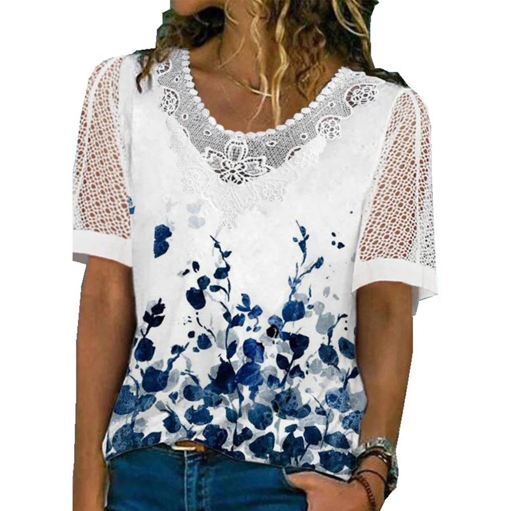 

Woman Tshirts 2022 New Fashion Clothing Short Sleeve O-neck Floral Printed White Casual Womens Tops Female T Shirt
