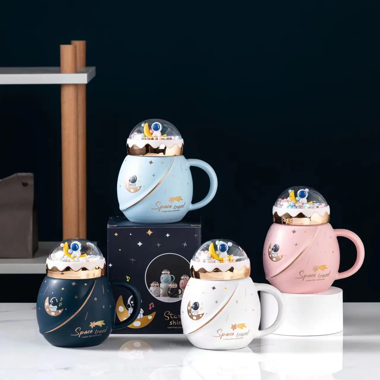 

New Cartoon Planet Mug Landscape Cover Ceramic Cup Gift Astronaut Spaceman Large Capacity Cup
