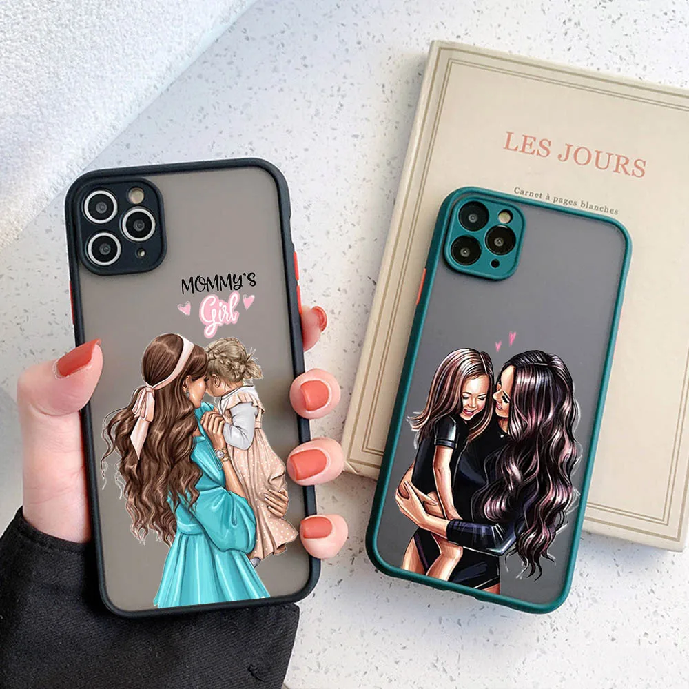 Translucent Phone Case For iPhone 16 15 14 7 8 Plus 13 12 11 Pro Max X XR XS SE Black Brown Hair Baby Mama Girl Matte Back Cover