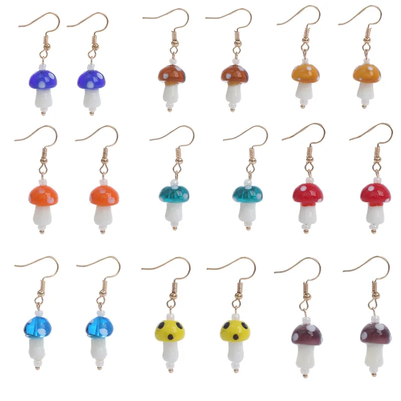 

Fashion New Creative Hand Made Personalized Simulation Multicolor Small Mushroom Pendant Earrings for Women Jewelry Accessories