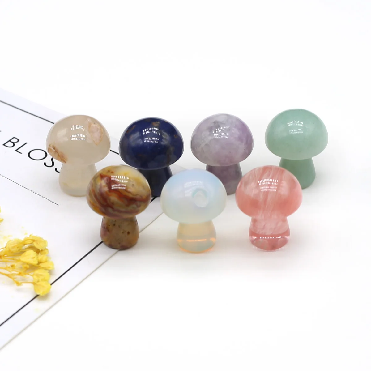 

7Pcs Natural Semiprecious Stone Mushroom Shape Seven Chakra Decoration Crafts DIY Handmade Home Decorations Gift15x20MM