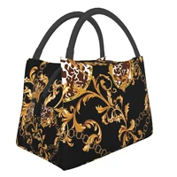 baroque floral pattern cooler lunch bento bag kids portable insulated canvas thermal food picnic lunch box tote bags