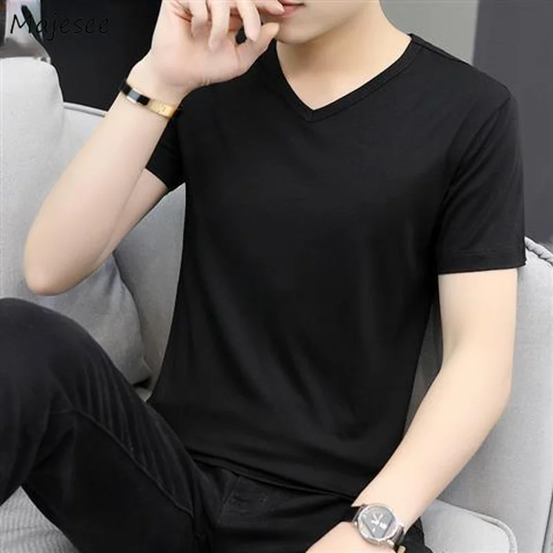 

Мужские Футболки с V-образным вырезом, корейская мода, уличная одежда, красивая Повседневная Базовая футболка, универсальная летняя динамич...