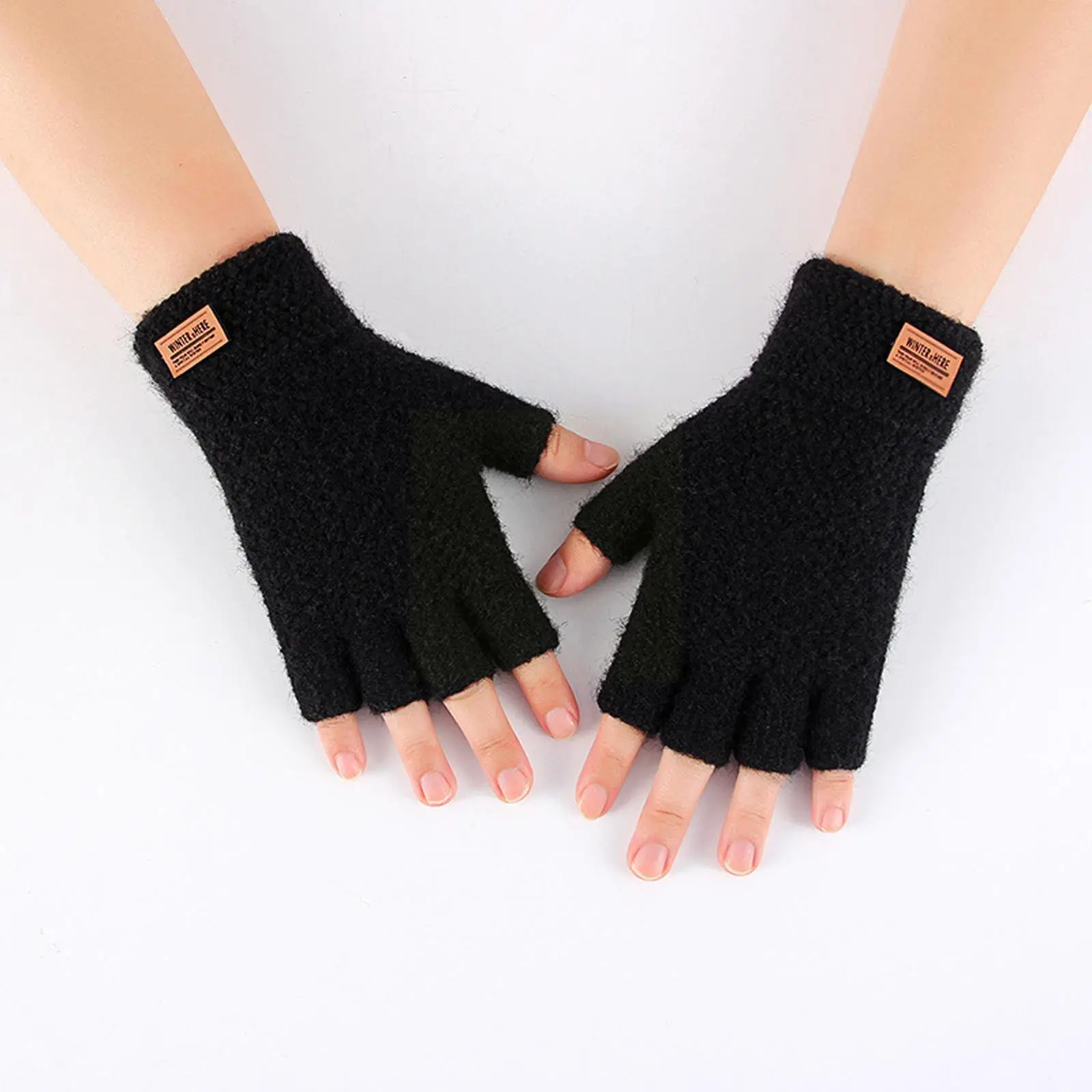 

Зимние теплые перчатки без пальцев для мужчин и женщин, плотные вязаные перчатки с открытыми пальцами для тренировок, перчатки для активног...
