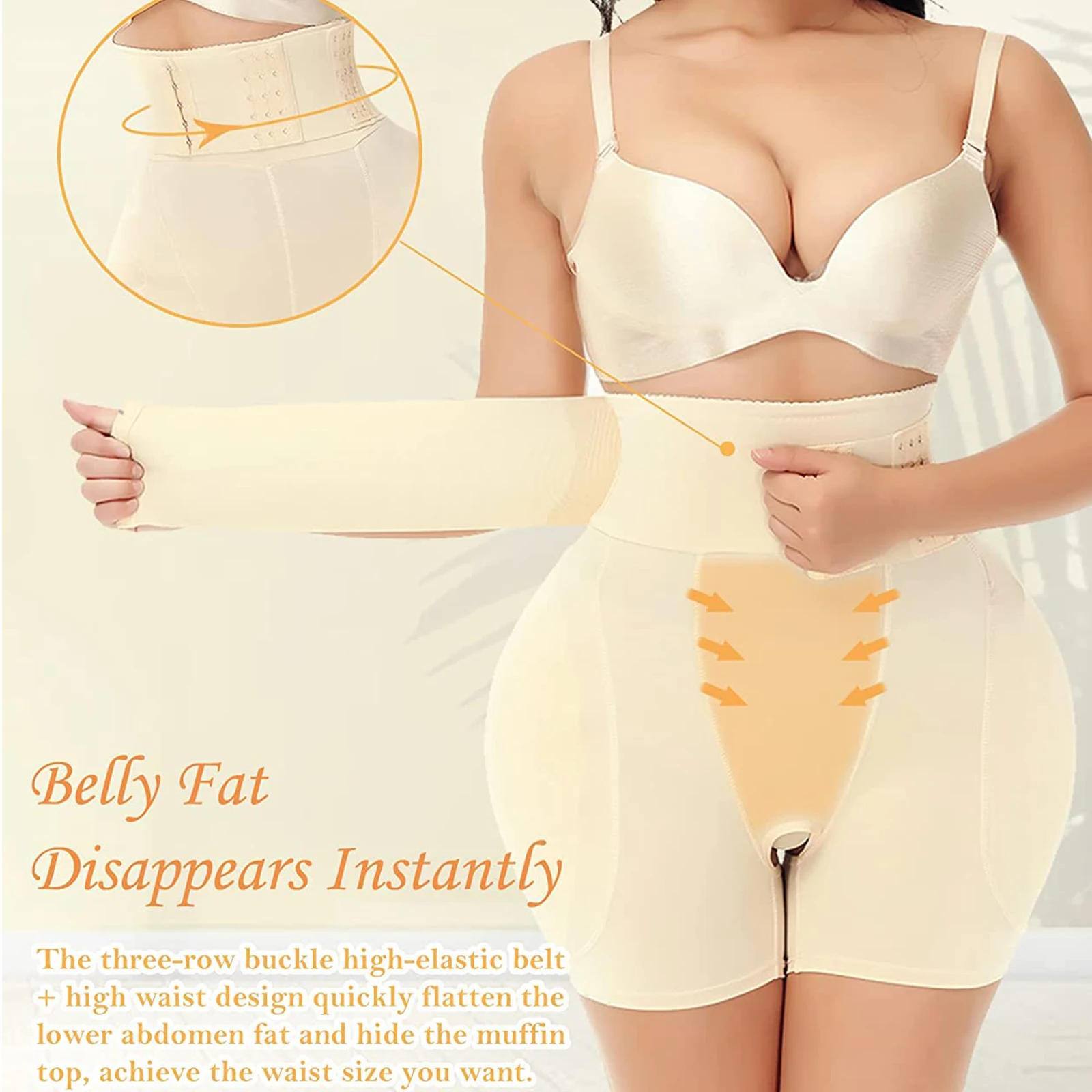 Hip Padded Shorts For Women Booty Enhancer High Waist Adjustable Tummy Control Butt Lifter Fake Ass Panty Plus Size Open Crotch