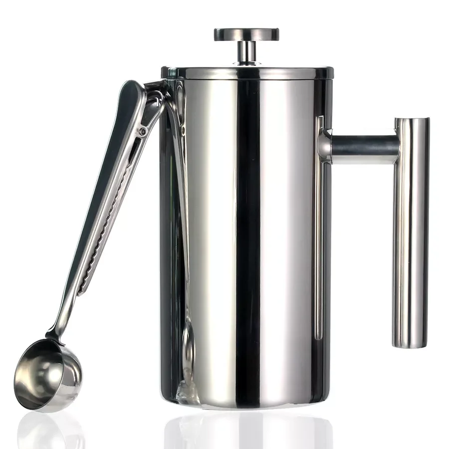 

French Press Coffee Maker - Double Wall 304 Stainless Steel - Keeps Brewed Coffee or Tea Hot-3 size with sealing clip/Spoon