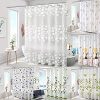 white modern flower shower curtain with hook mildew proof floral leaf bathroom curtains home waterproof peva plastic curtain set