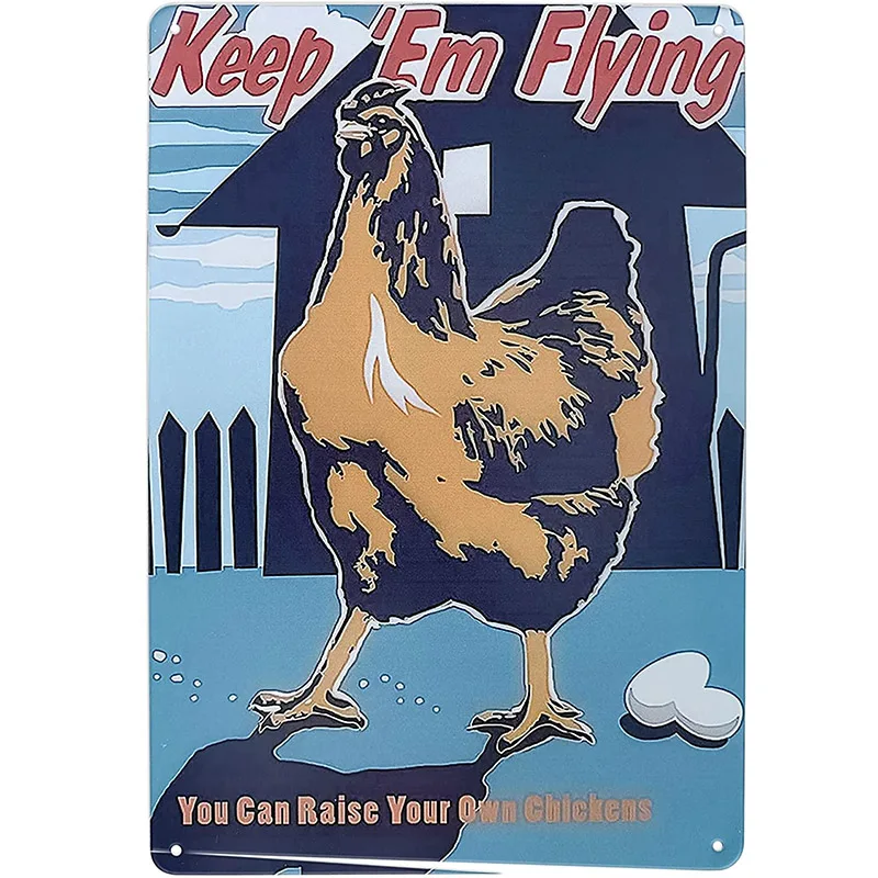 

Funny Chicken Sign - Keep 'em Flying You Can Raise Your Own Chickens Metal Tin Sign,Rustic Farmhouse Chicken Coop