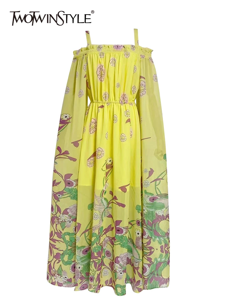 

Женское Повседневное платье TWOTWINSTYLE, элегантное платье с вырезом лодочкой, длинными рукавами и высокой талией