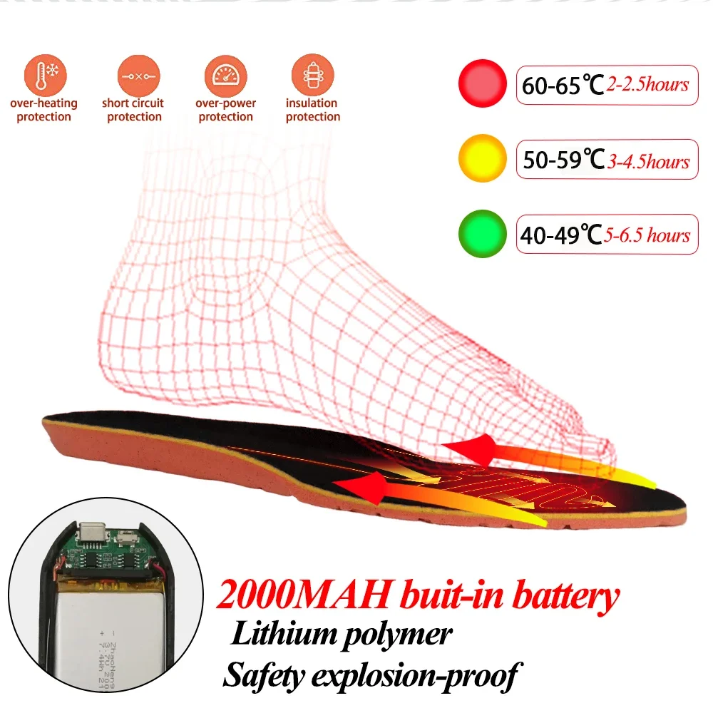 Стельки с подогревом 2000 мАч перезаряжаемые стельки электрическим дистанционным