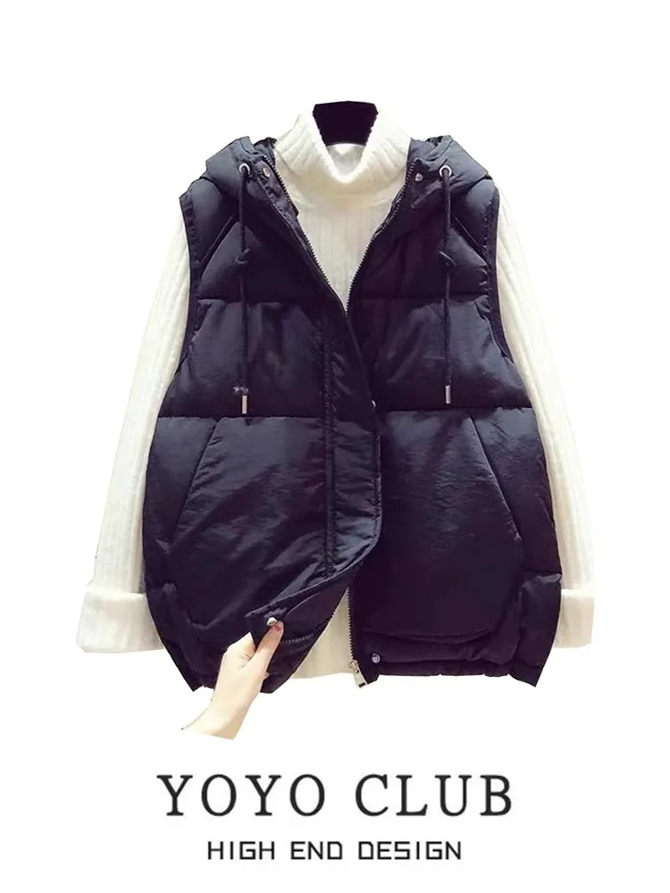 Скидка в торговом центре Большие размеры осенне-зимний пуховый жилет с капюшоном