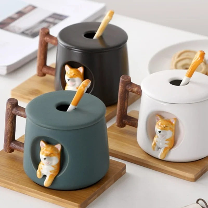 

Cute Cartoon Chai Dog Water Cup Household Ceramic Cup Female Student Office Keji Couple Mark Cup Large Capacity