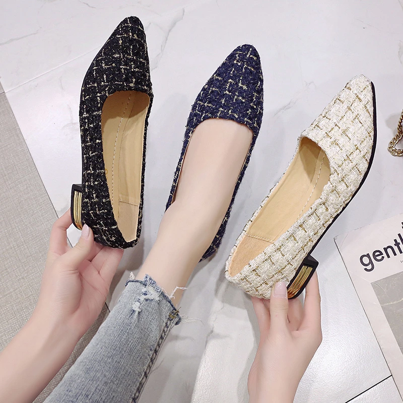 

2023 New Fashion Flats Shoes Women 2.5cm Heel Non-slip Flats Slip on Black Pointed Toe Casual Comfortbal Size 35-42