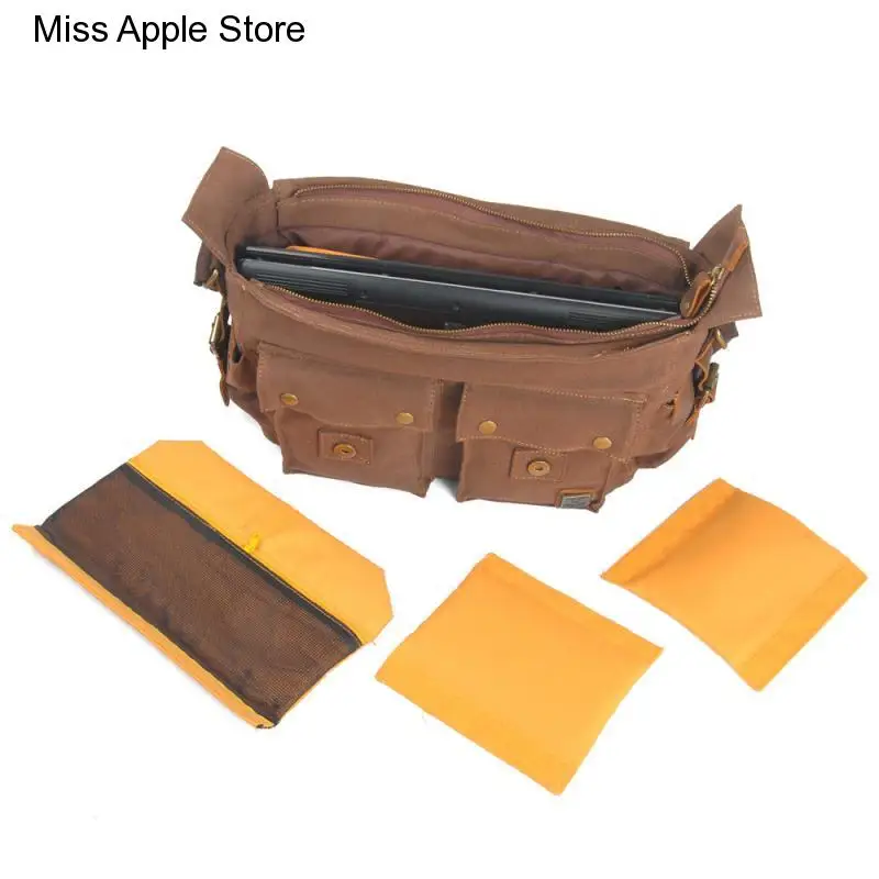 waterproof Camera Bag liner SLR Vintage Canvas splicing real leather bag Single Shoulder Messenger Bag casual photography