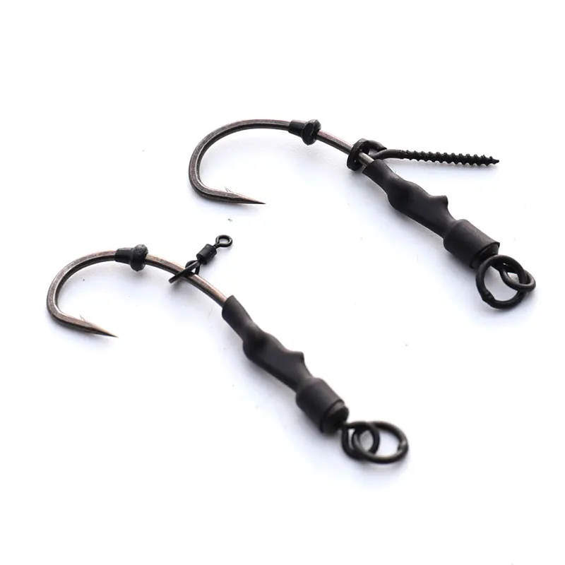 

4PCS Carp Rig Coated Barbed Carp Fishing Hook Ready Tied Ronnie Rig Hook Links