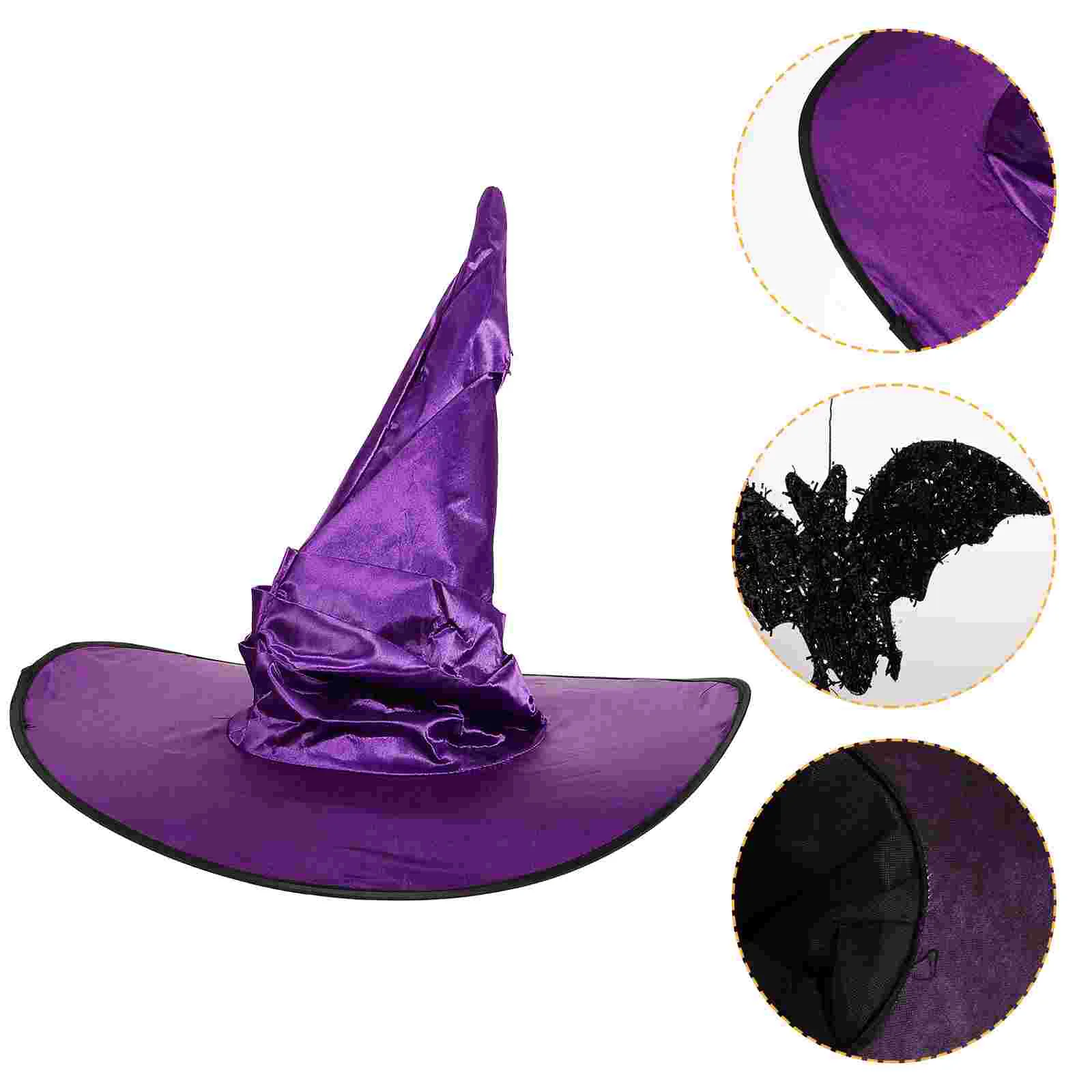 

Реквизит ведьма шляпа Хэллоуин ведьмы со складками Фотоэлементы острые шляпы ткань Маскарад фотография
