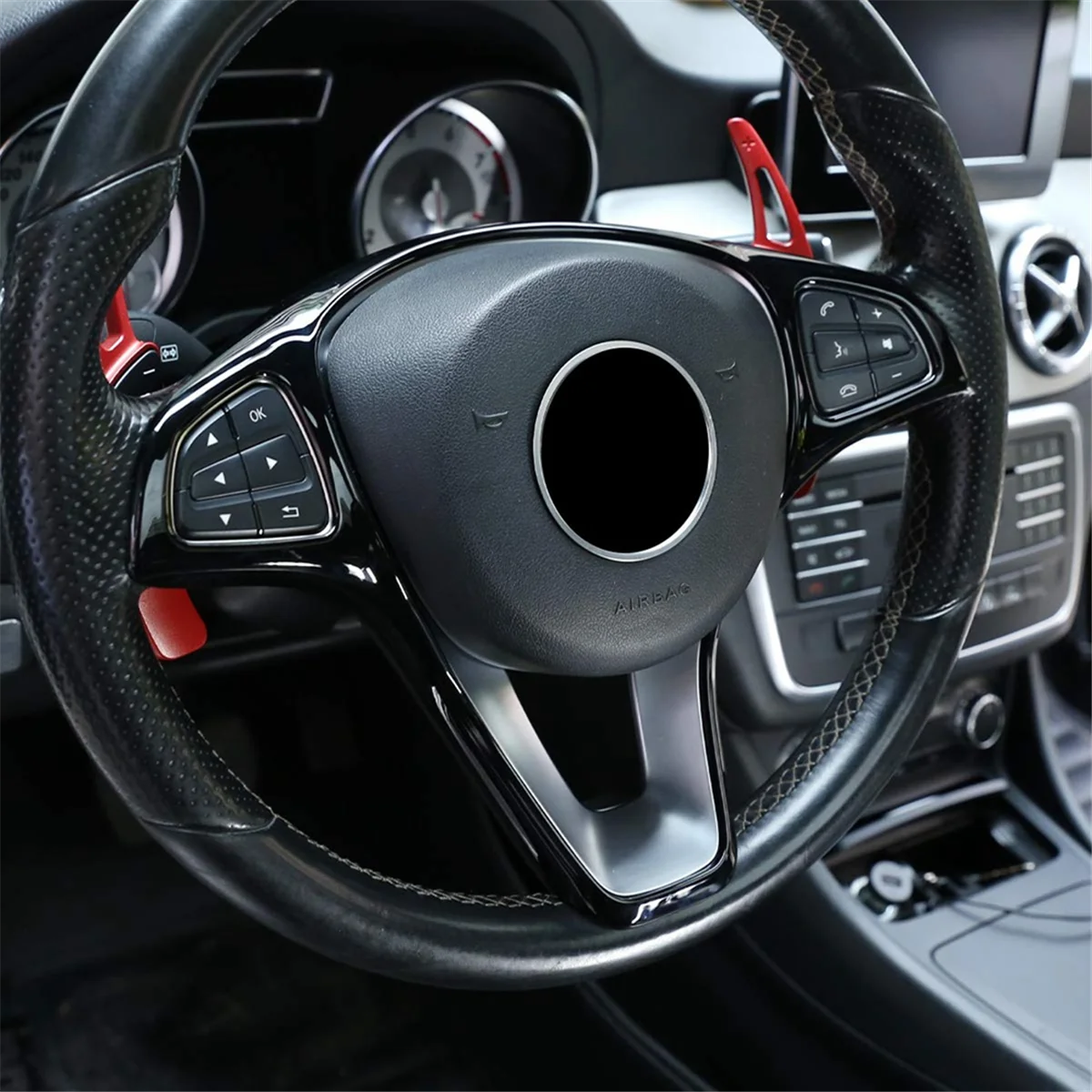 Фото Для Mercedes Benz C E Class GLC CLA GLA W205 W213 X253 X156 декоративная рамка на руль автомобиля, ярко-черный №5