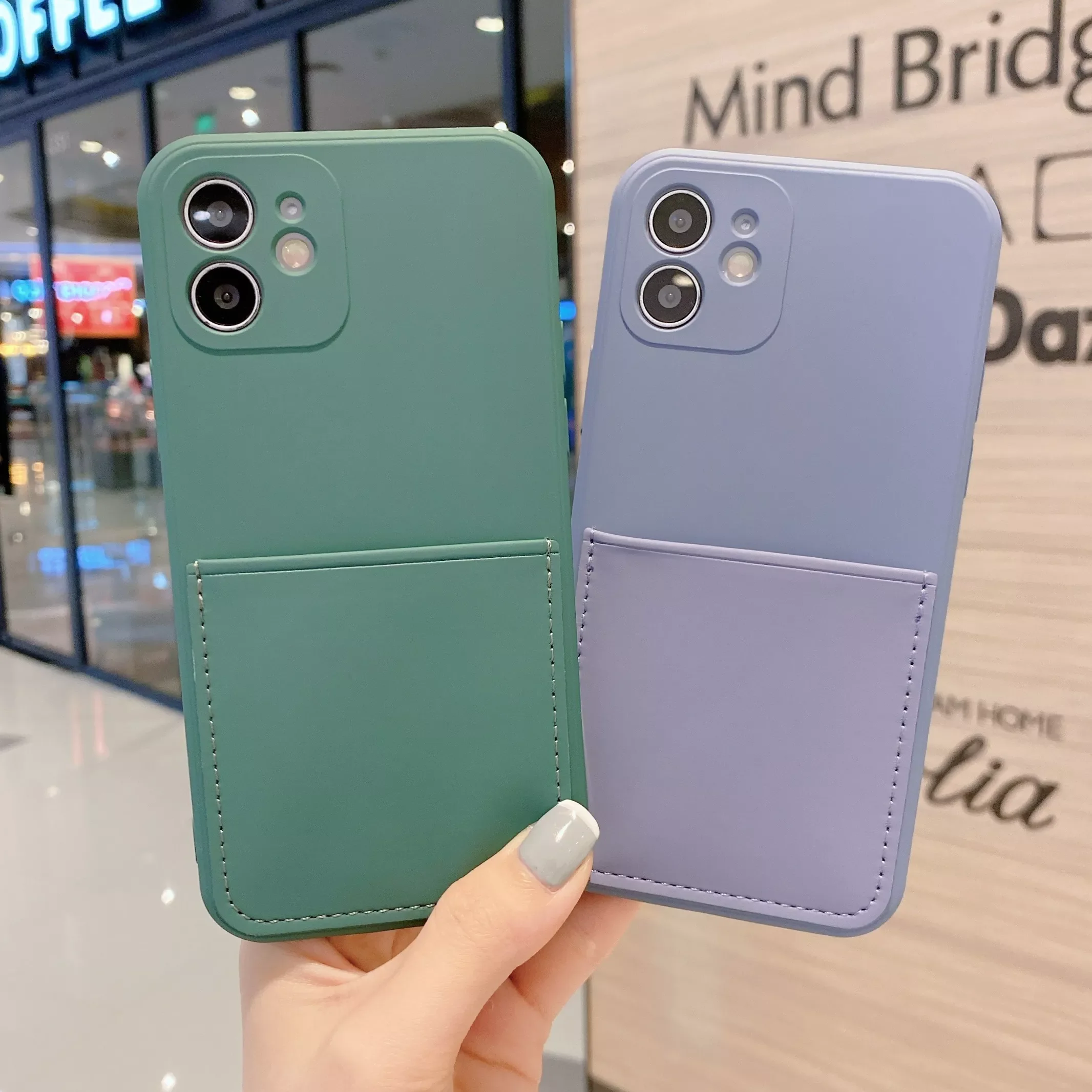 

Liquid Silicone Luxury Case 11 12 Pro Max mini SE 2020 X XR XS Max 7 8 Plus Card Strap Holder Shell Case Cover