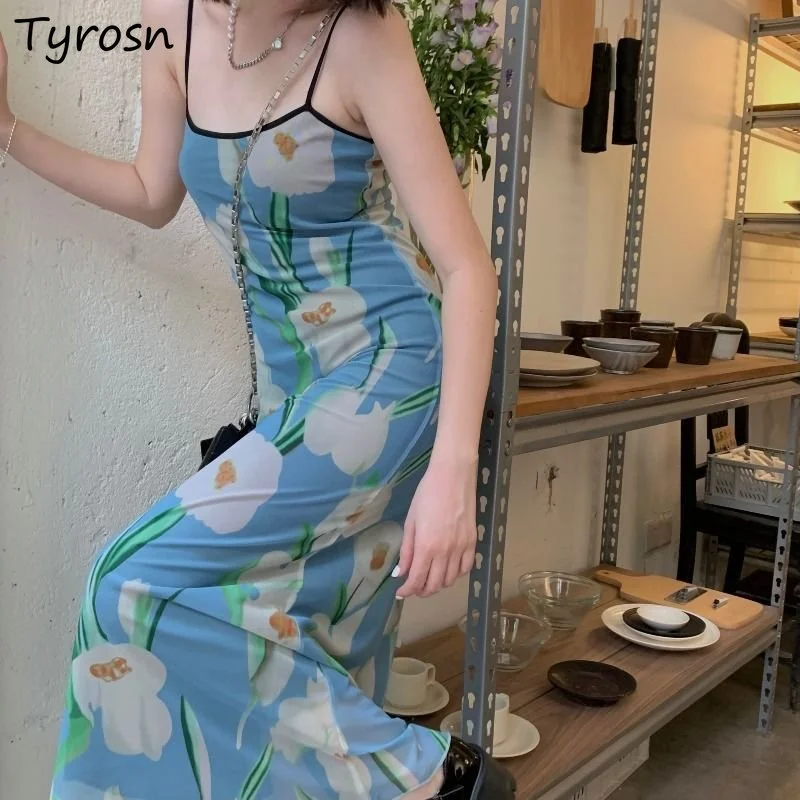 

Dress Women Sleeveless Daily Designer Vintage Students Slim Comfortable Casual Korean Style Chic Floral All-match Summer Elegant