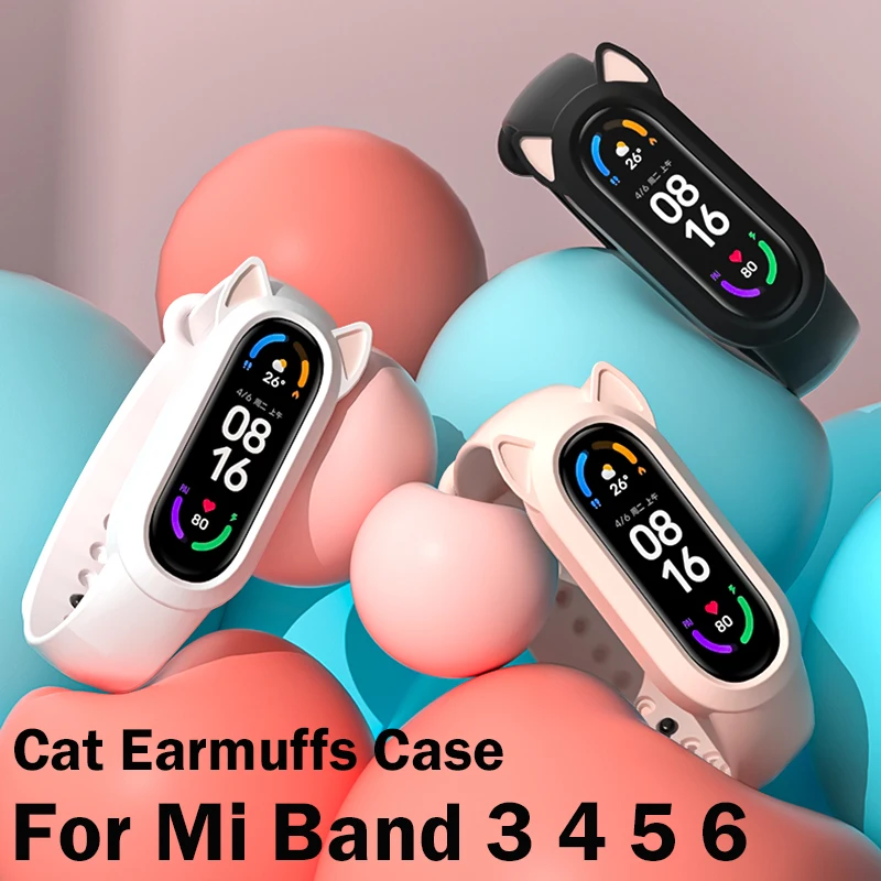 Ремешок с кошачьими ушками для Xiaomi MiBand 3 4 5 6 сменный ремешок из ТПУ Для Band