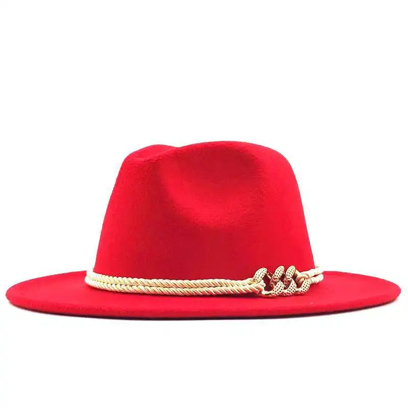 Фото Черные шерстяные фетровые шляпы Jazz Fedora с пряжкой на ремешке для женщин унисекс с широкими полями Панама Trilby ковбойская Кепка Панама №5