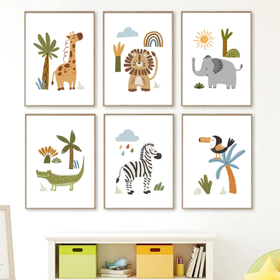 

Giraffe Lion Zebra Safari Nursery Wall Art Print Jungle Animal Canvas Painting Nordic Poster Wall Pictures Baby Kids Room Decor