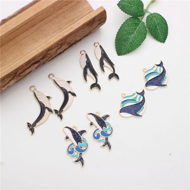 

10pcs New Cartoon Sea Animal Whale Dolphin Charm DIY Accessories Earrings Necklace Keychain Handcrafts Jewelry Making Findings