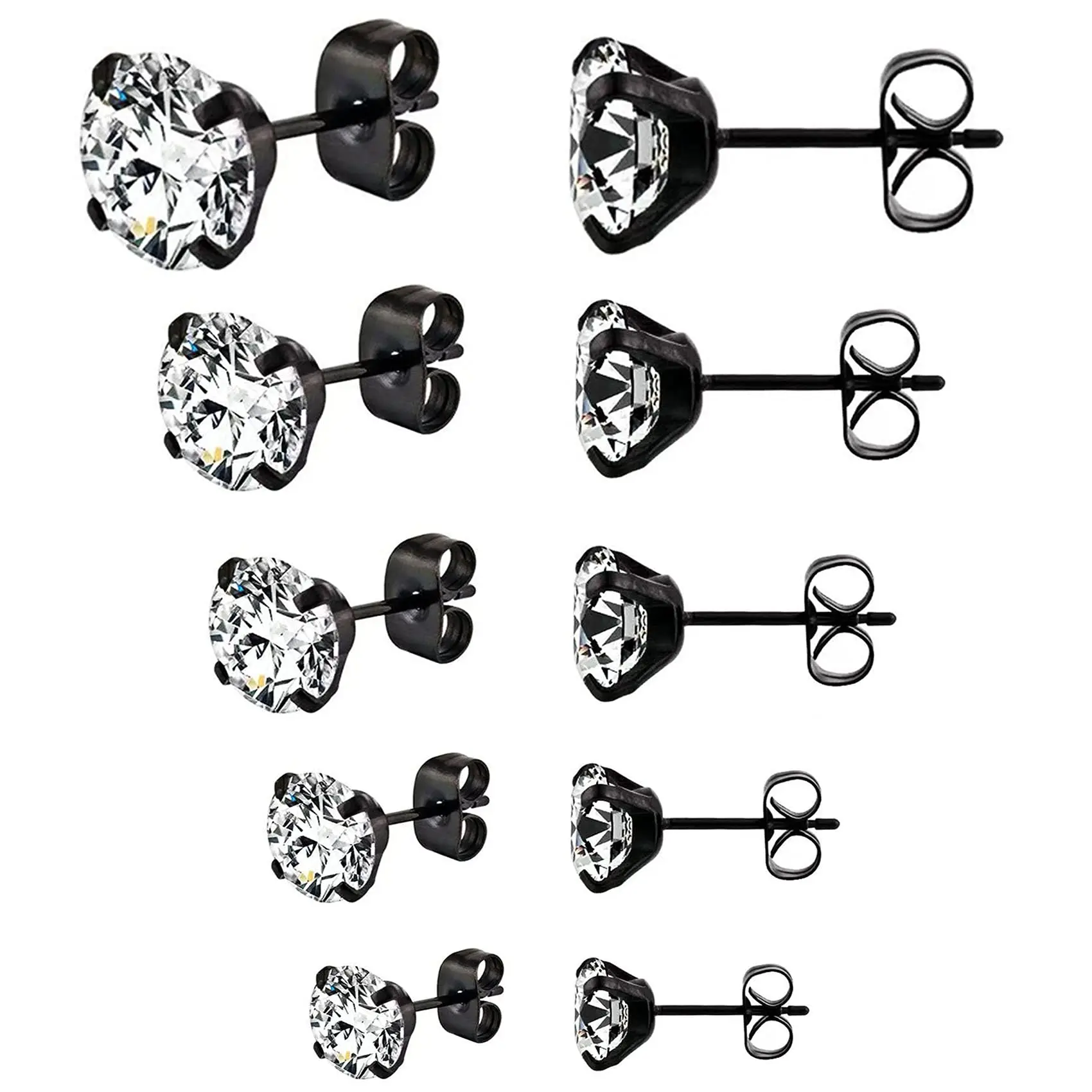 

1 Pair Stud Earrings Set Hypoallergenic Cubic Zirconia 316L Earrings Stainless Steel CZ Earrings 3-8mm