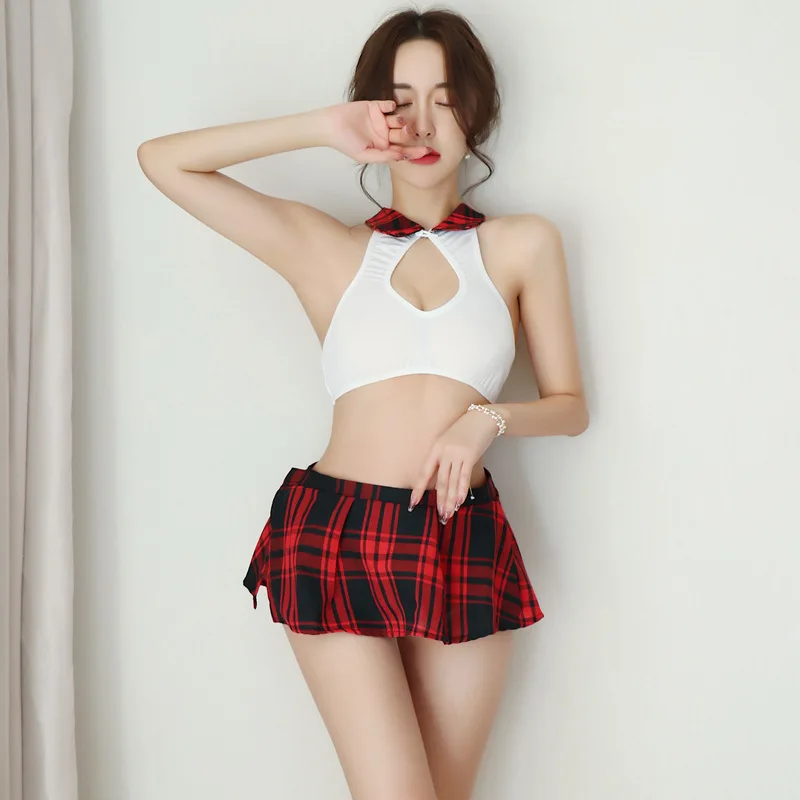 

Red Plaid Japanese Schoolgirl Cosplay Uniform Sexy JK Student Tempatation Role Playing Costume With Pleated Skirt Outfit