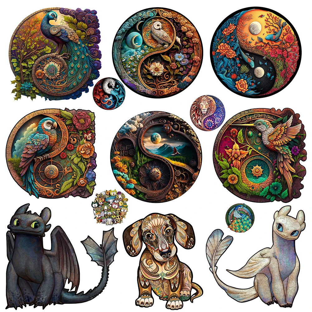 

Unique Animals Wooden Jigsaw Puzzles For Adults Kids Educational Toys Gifts Wood DIY Crafts Black & White Dragon Puzzle Games