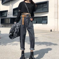 2021 new spring autumn ankle length pants indie fashion black high waist harem pants women vintage cool girl jeans streetwear