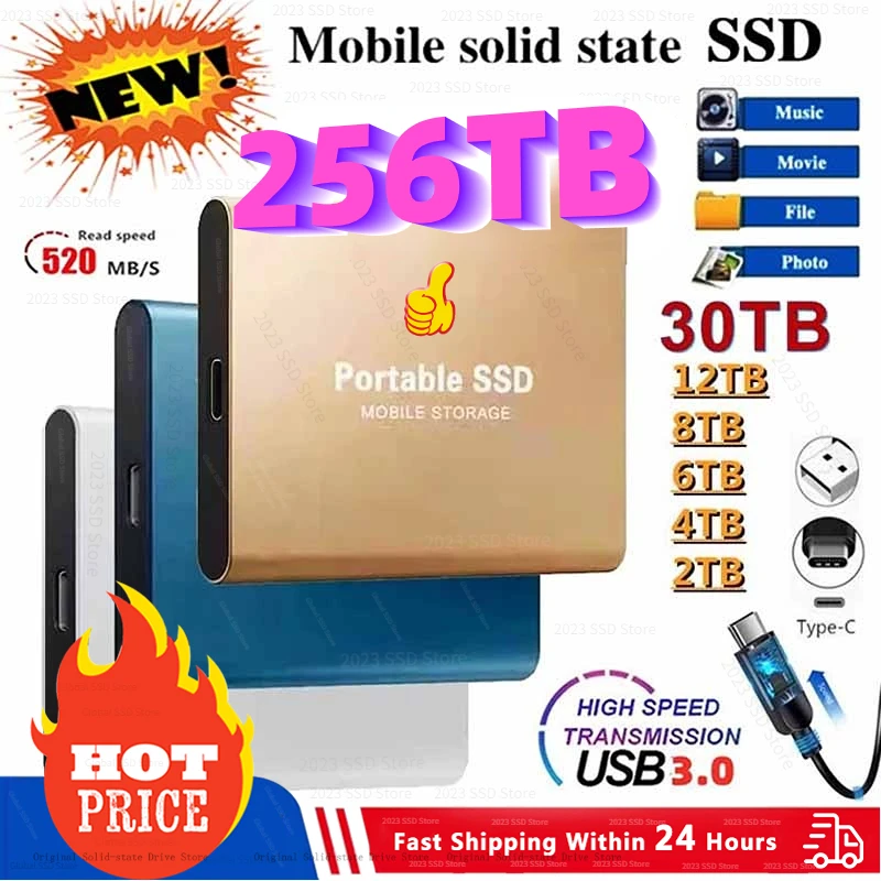 

256TB Original High-speed SSD 64TB Portable External Solid State Hard Drive USB3.1 Interface Mobile Hard Drive for Laptop ps4