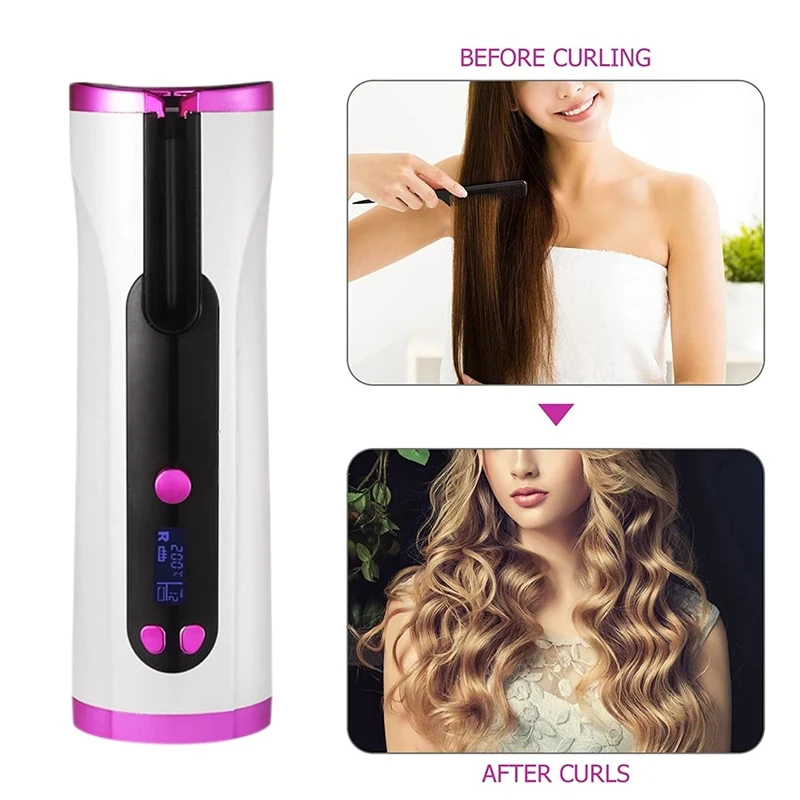 

Hair Curler Automatic Cordless Curling Iron Ceramic Curls Curly Rotating USB Recharge LCD Display Screen Curling Style Tools
