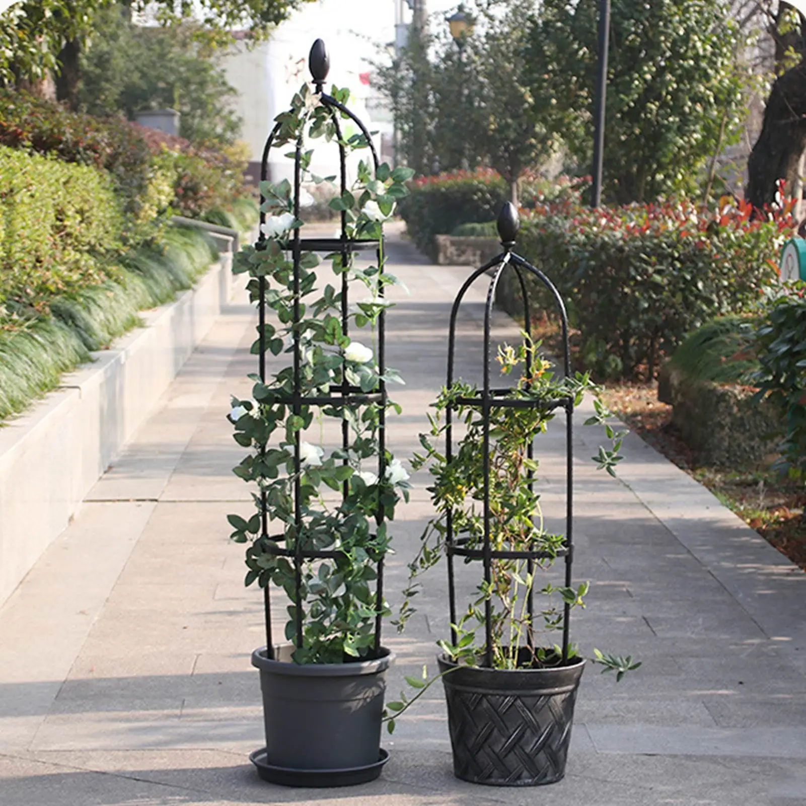 

Garden Obelisk Metal Trellis 3 Sizes PE Coating Steel Flower Support For Climbing Plants 12.5 Inch Diameter Metal Frame Cage For