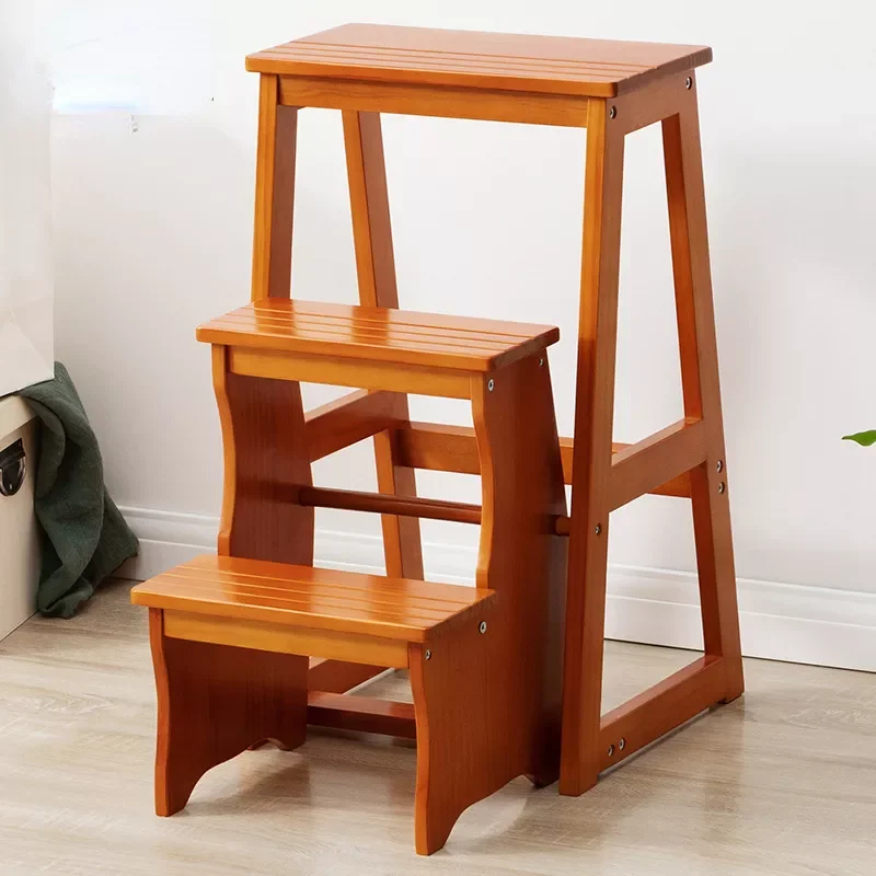 

Solid Wood Folding Ladder Chair Home Three-step Climbing Multifunctional Ladder Indoor Pedal Step Stool