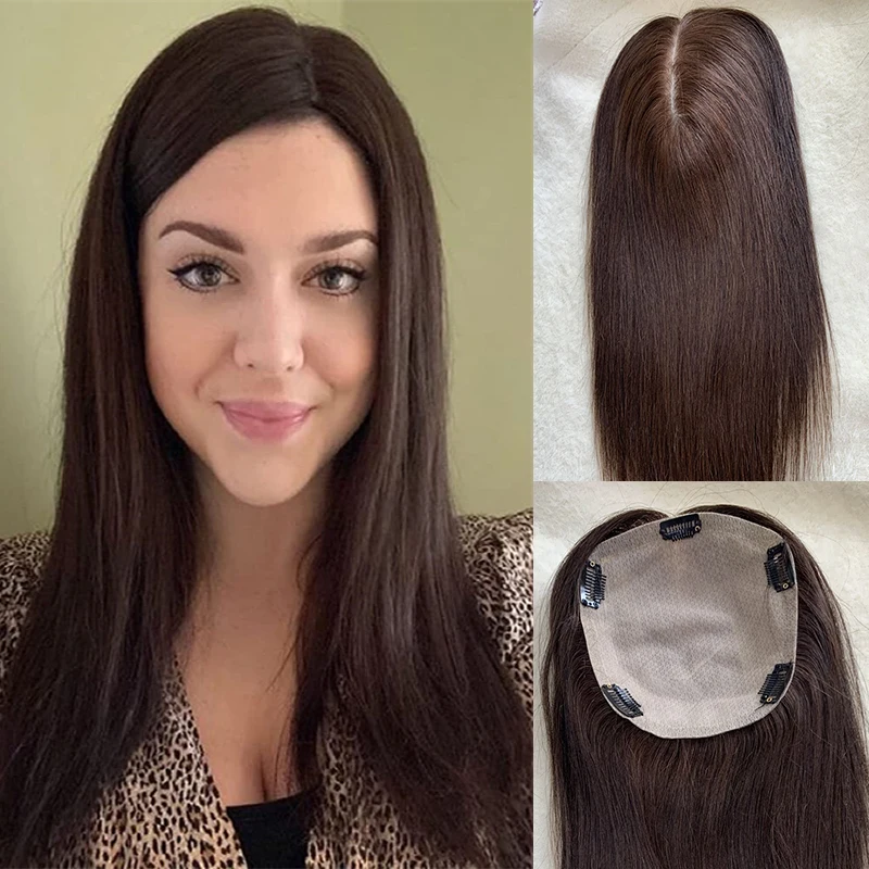 Silk Base Women Topper Clip In Hair Toupee For Women Real Virgin Human Hair Piece Customed Toupee Wiglet Top Thin Loss Hair